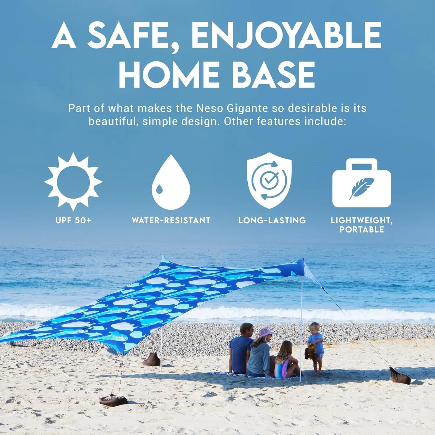 Neso Gigante - Portable Beach Tent - Ideal to Enjoy with Family and Friends - UPF 50 , Water-Resistant, and Lightweight - Save The Whales, 11' x 11'