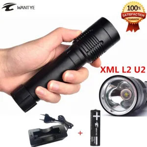 New Diving Flashlight lamp XM-L2 U2 3800Lm Underwater 100M LED diving Torch Waterproof diver light 18650 battery/charger