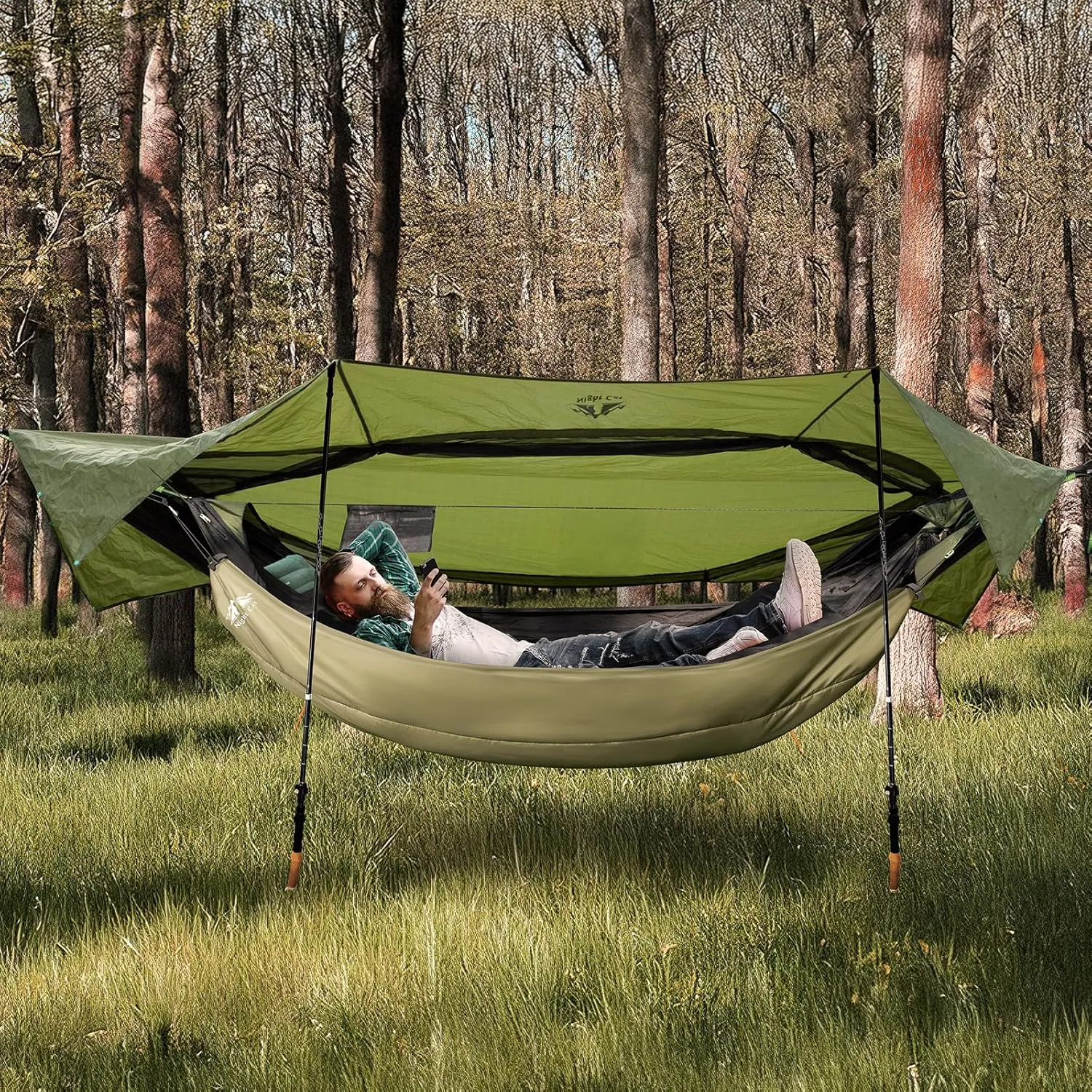 Night Cat Camping Hammock Tent: Lightweight Portable 4 in 1 Hammock with Rain Tarp and Mosquito Net for Hiking Jungle Outdoor