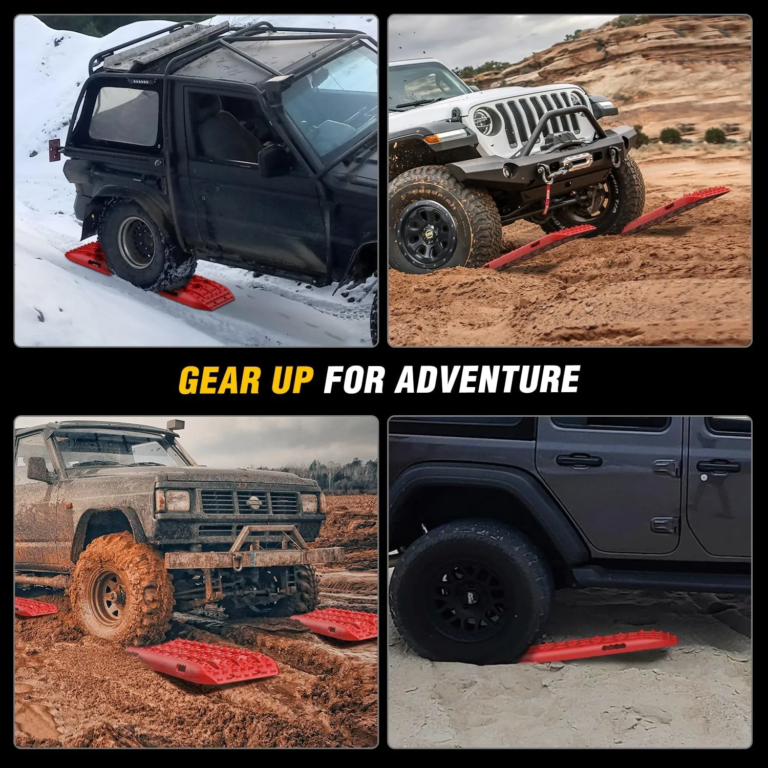 Nilight Recovery Off-road Traction Boards Emergency Tire Mats For 4WD 4X4 Mud Sand Snow with 2PCS Mounting kit Zipper Bag 2 leashes (Red)