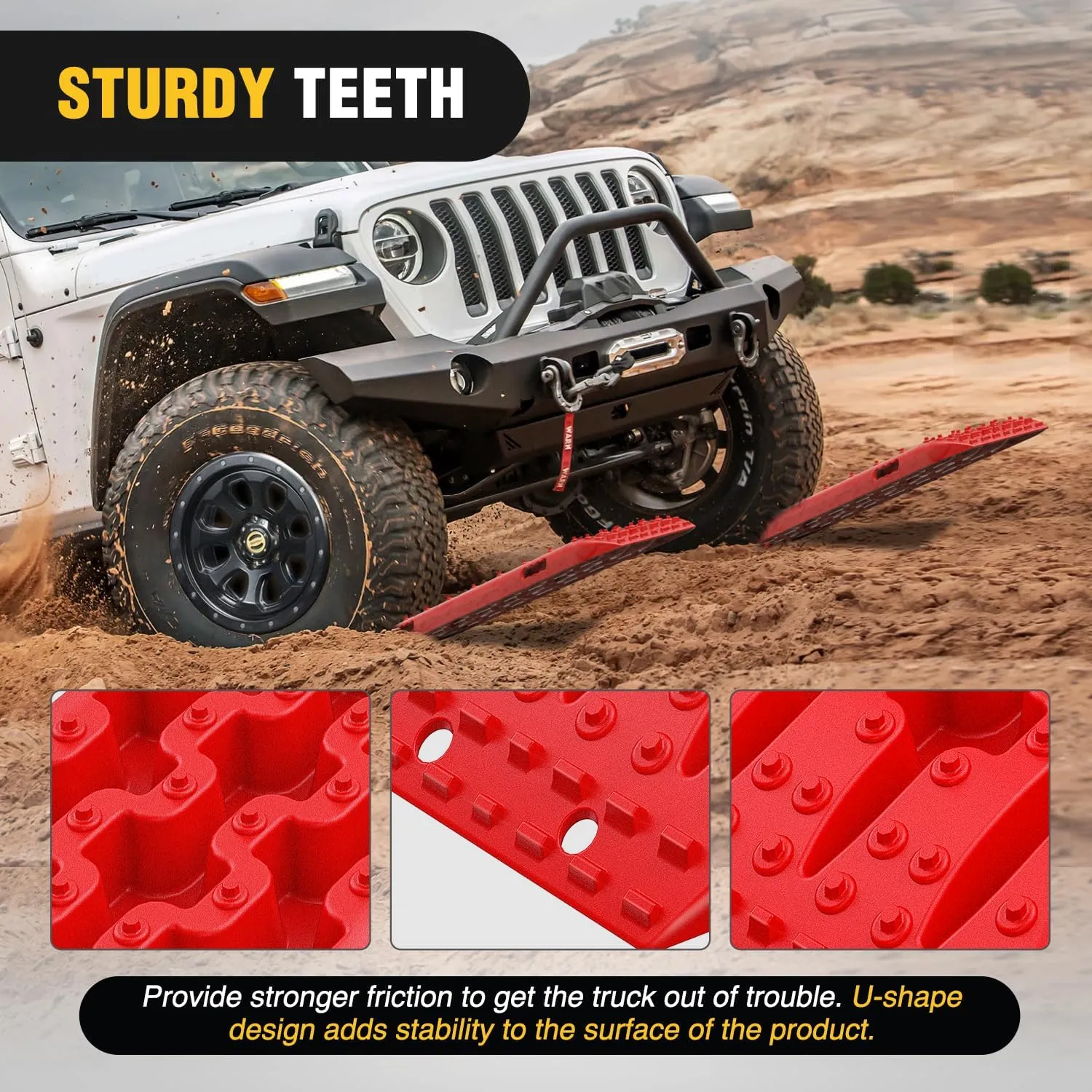 Nilight Recovery Off-road Traction Boards Emergency Tire Mats For 4WD 4X4 Mud Sand Snow with 2PCS Mounting kit Zipper Bag 2 leashes (Red)