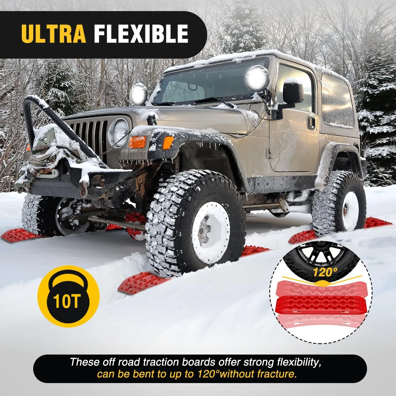 Nilight Recovery Off-road Traction Boards Emergency Tire Mats For 4WD 4X4 Mud Sand Snow with 2PCS Mounting kit Zipper Bag 2 leashes (Red)