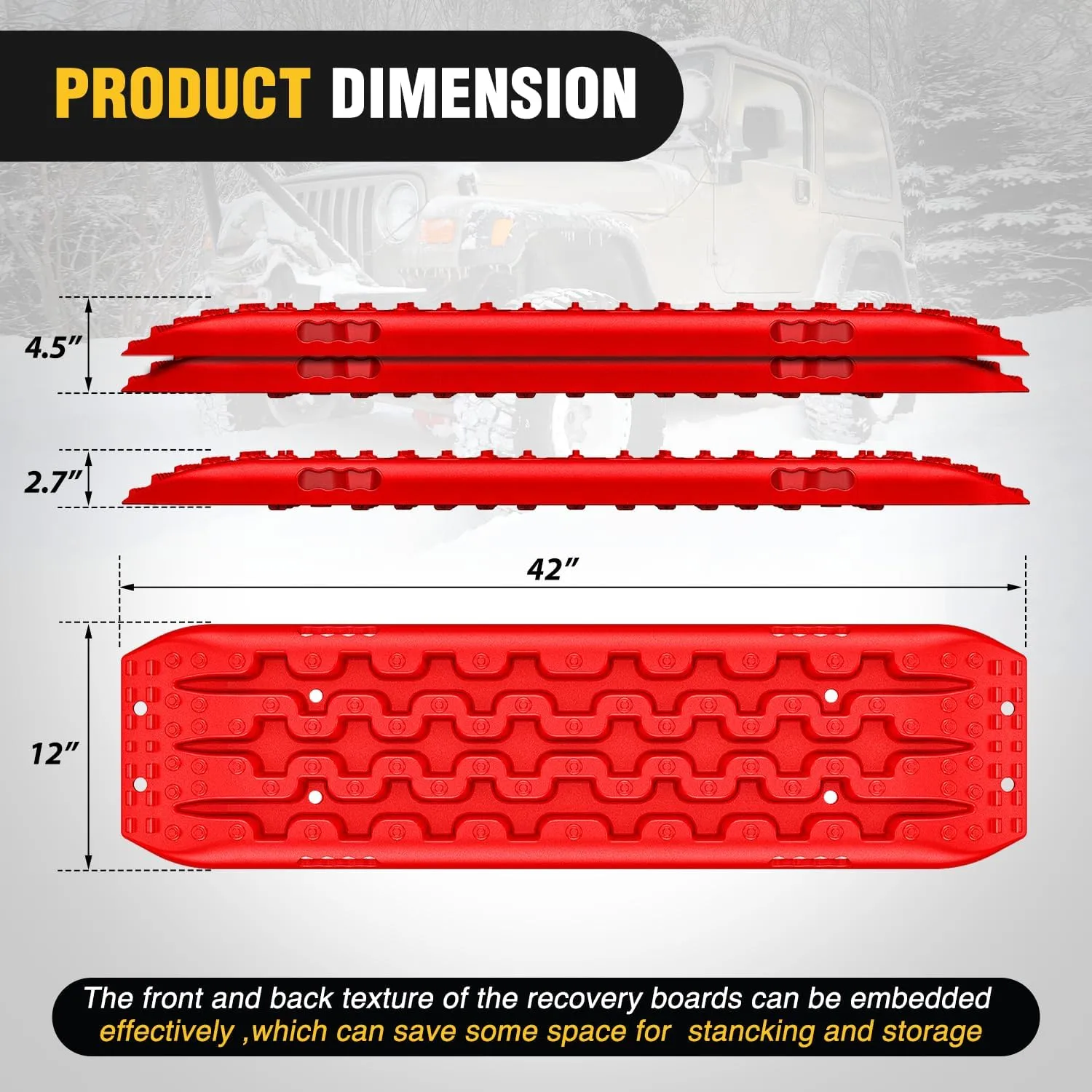 Nilight Recovery Off-road Traction Boards Emergency Tire Mats For 4WD 4X4 Mud Sand Snow with 2PCS Mounting kit Zipper Bag 2 leashes (Red)