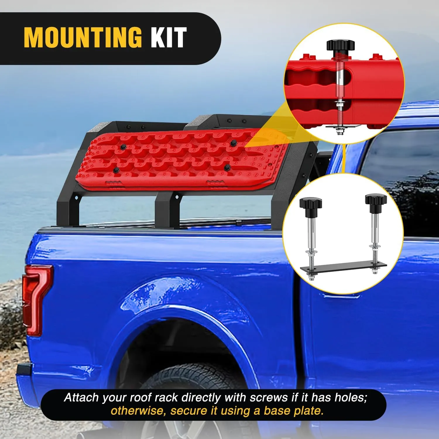 Nilight Recovery Off-road Traction Boards Emergency Tire Mats For 4WD 4X4 Mud Sand Snow with 2PCS Mounting kit Zipper Bag 2 leashes (Red)