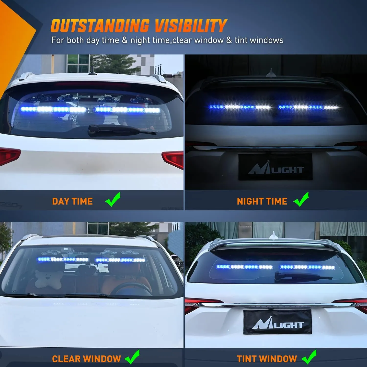Nilight Traffic Advisor Emergency Strobe Light Bar 2 in 1 17Inch 32LED 23 Flash Patterns Directional Safety Warning Lights with Cigar Lighter on Trucks Police Construction Vehicles