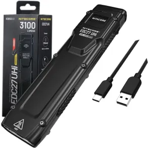 Nitecore EDC27 UHi Ultra Slim EDC Flashlight -3100 Lumens w/Eco-Sensa USB-C Charging Cable Included