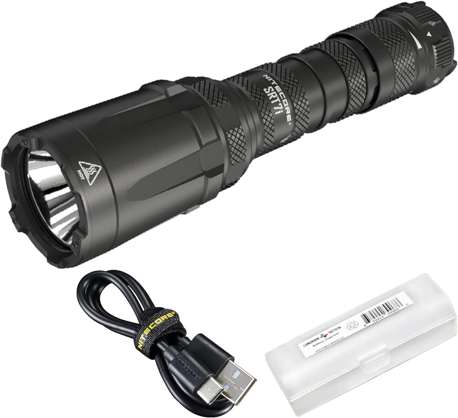 Nitecore SRT7i Tactical Flashlight, 3000 Lumen Long Throw USB-C Rechargeable with Stepless Brightness Adjustment and a Lumentac Organizer