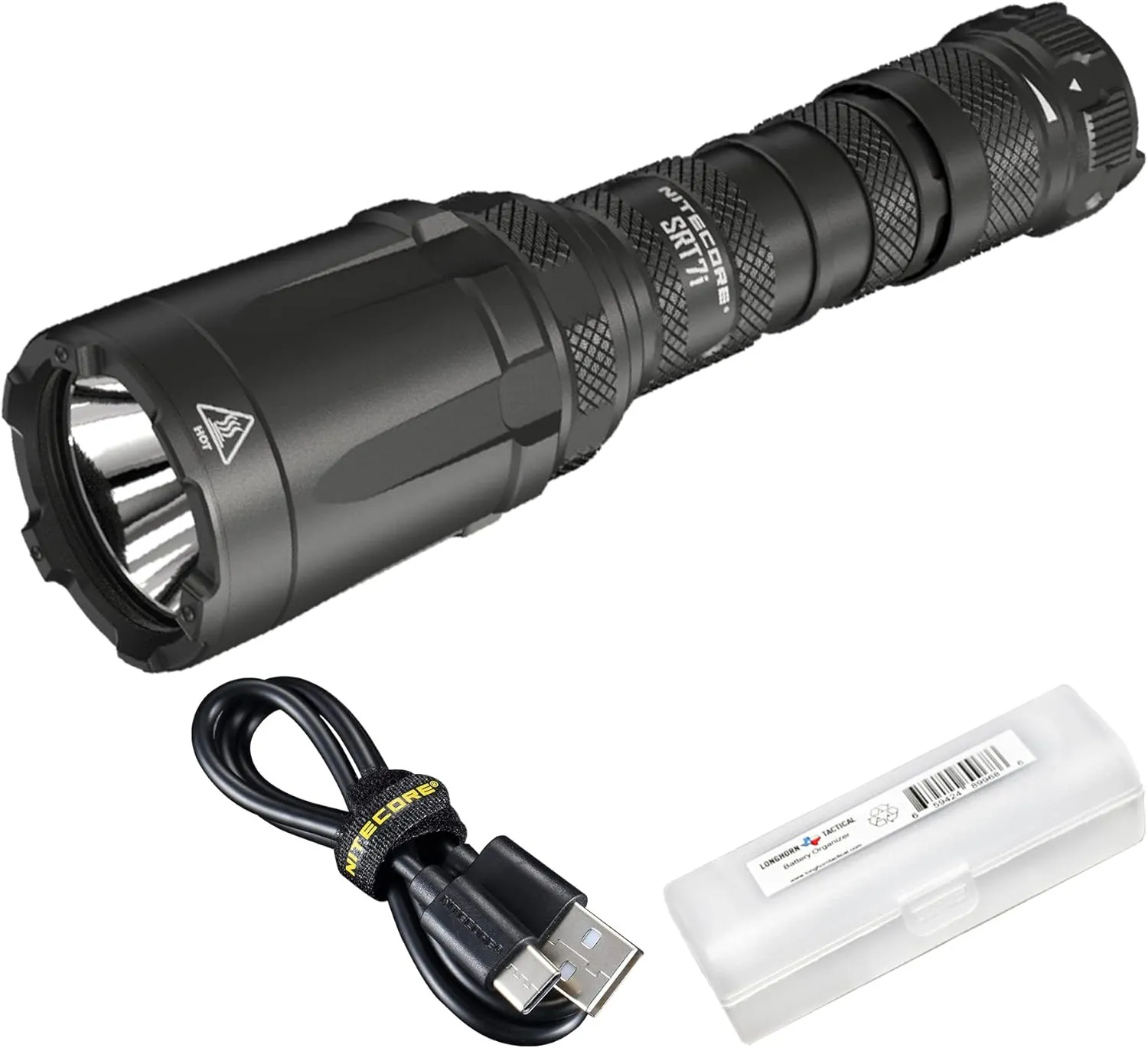 Nitecore SRT7i Tactical Flashlight, 3000 Lumen Long Throw USB-C Rechargeable with Stepless Brightness Adjustment and a Lumentac Organizer