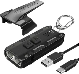 Nitecore Tip SE Keychain Flashlight, Black 700 Lumen USB-C Rechargeable EDC with Lumentac Charging Cable