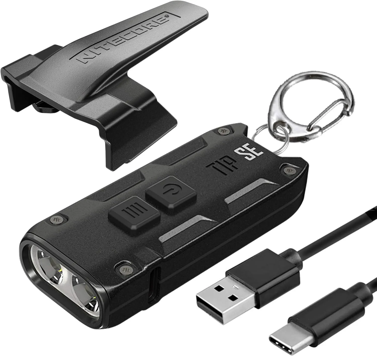 Nitecore Tip SE Keychain Flashlight, Black 700 Lumen USB-C Rechargeable EDC with Lumentac Charging Cable