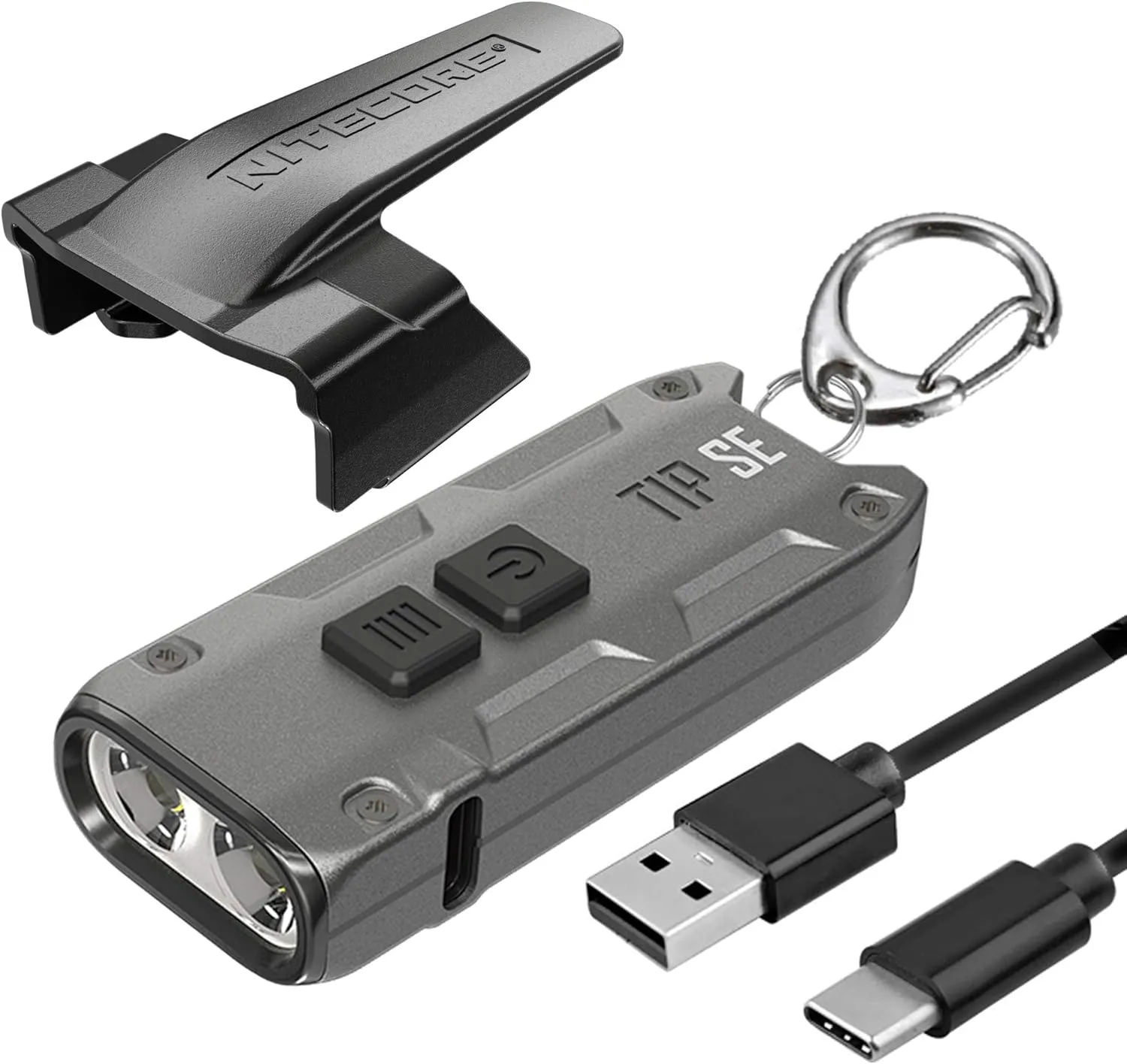 Nitecore Tip SE Keychain Flashlight, Gray 700 Lumen USB-C Rechargeable EDC with Lumentac Charging Cable