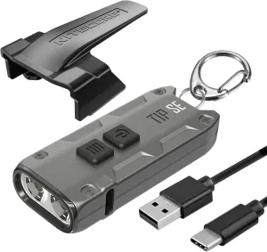Nitecore Tip SE Keychain Flashlight, Gray 700 Lumen USB-C Rechargeable EDC with Lumentac Charging Cable