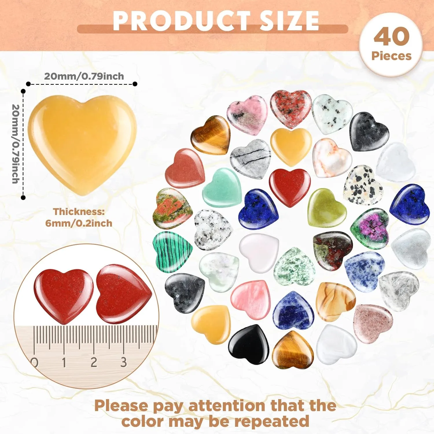 Nuenen 40 Pcs 0.8 Inch Heart Stone Bulk Mother Gifts Employee Appreciation Gifts Heart Shaped Rock Worry Stone Tiny Trinkets Healing Crystal Gemstone Love Carved Rock Mom Women