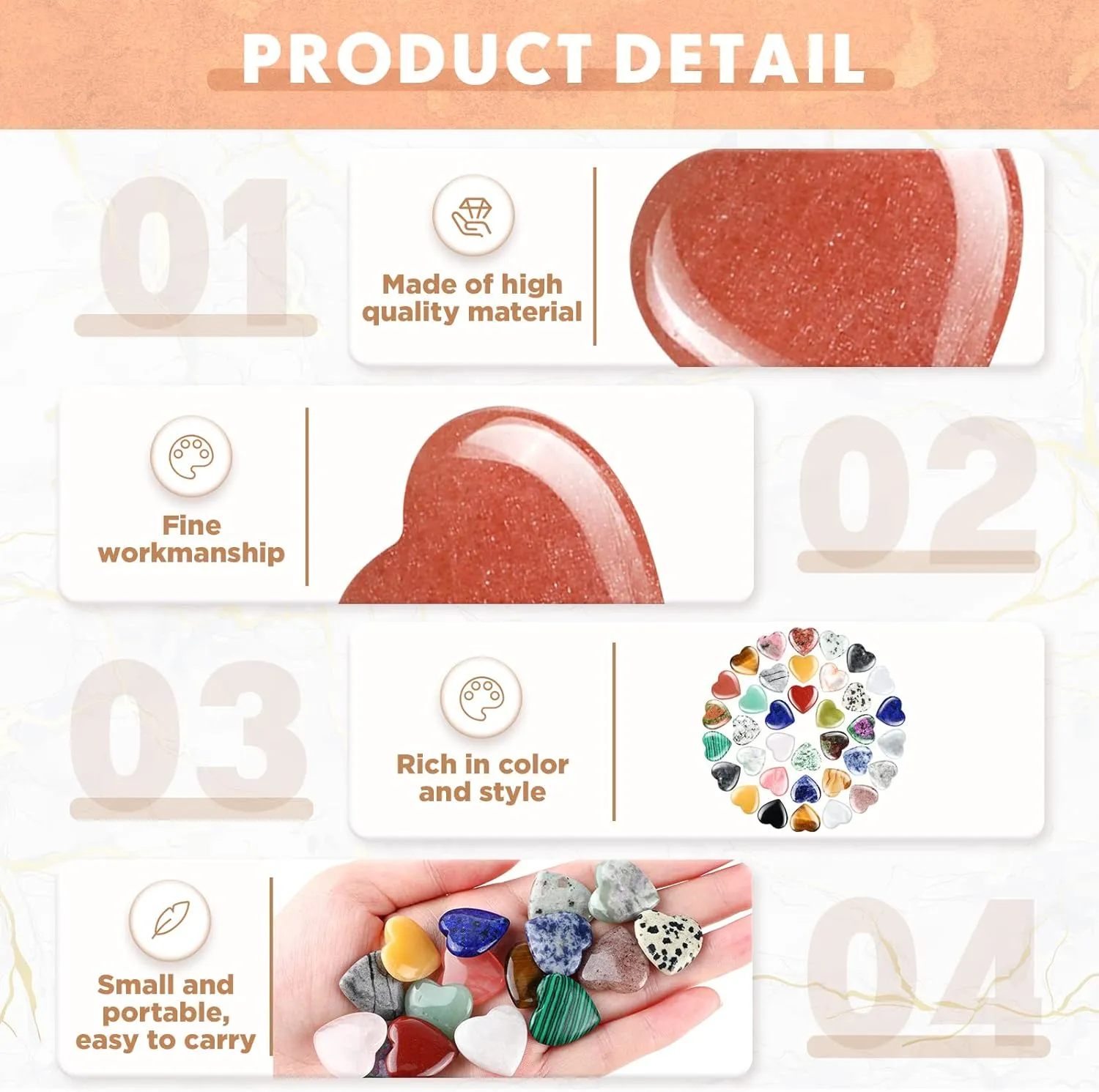 Nuenen 40 Pcs 0.8 Inch Heart Stone Bulk Mother Gifts Employee Appreciation Gifts Heart Shaped Rock Worry Stone Tiny Trinkets Healing Crystal Gemstone Love Carved Rock Mom Women