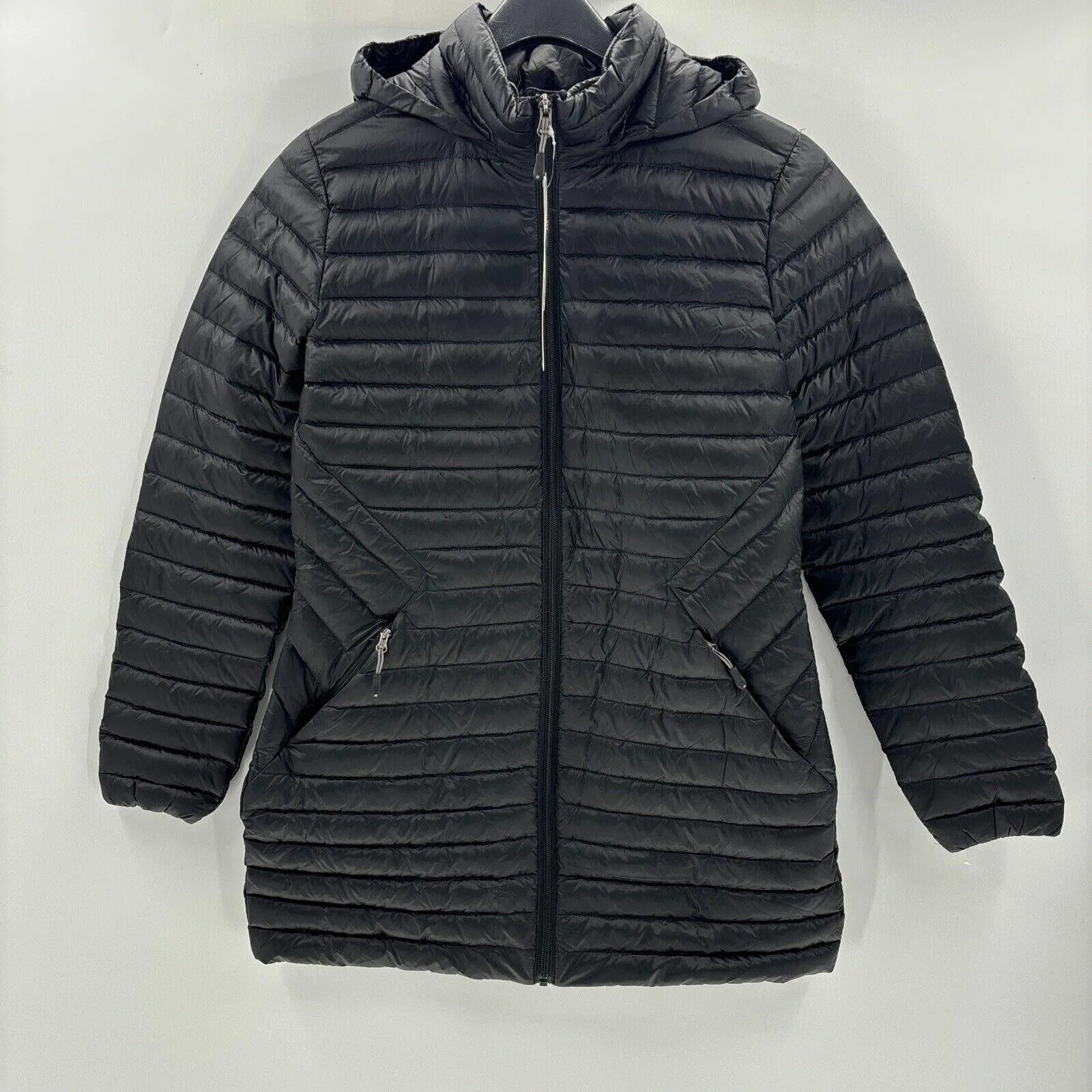 NWT 32 Degrees Women’s Packable Down Hooded Full Zip Puffer Jacket, Black Size S