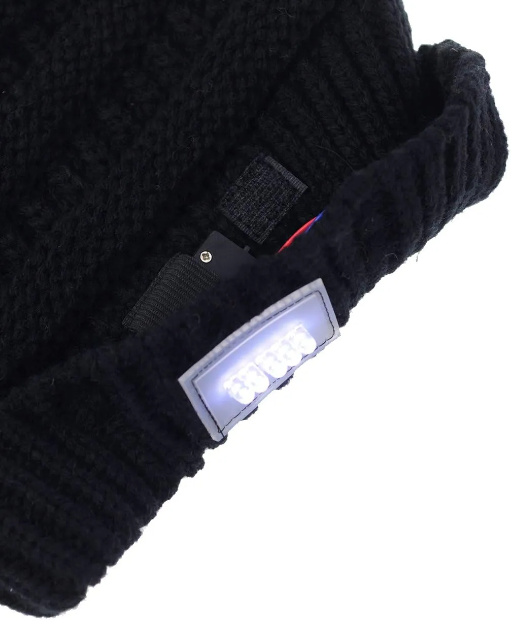 NYFASHION101 LED Hands Free Light Winter Cable Knit Cuff Beanie Hat