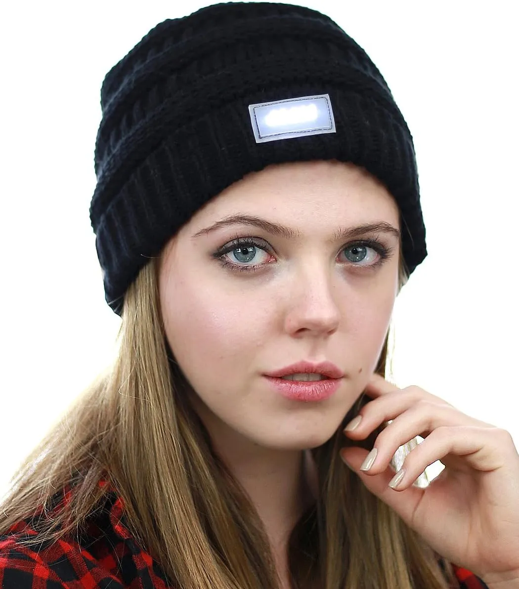 NYFASHION101 LED Hands Free Light Winter Cable Knit Cuff Beanie Hat