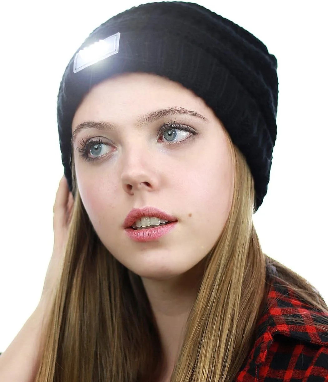 NYFASHION101 LED Hands Free Light Winter Cable Knit Cuff Beanie Hat
