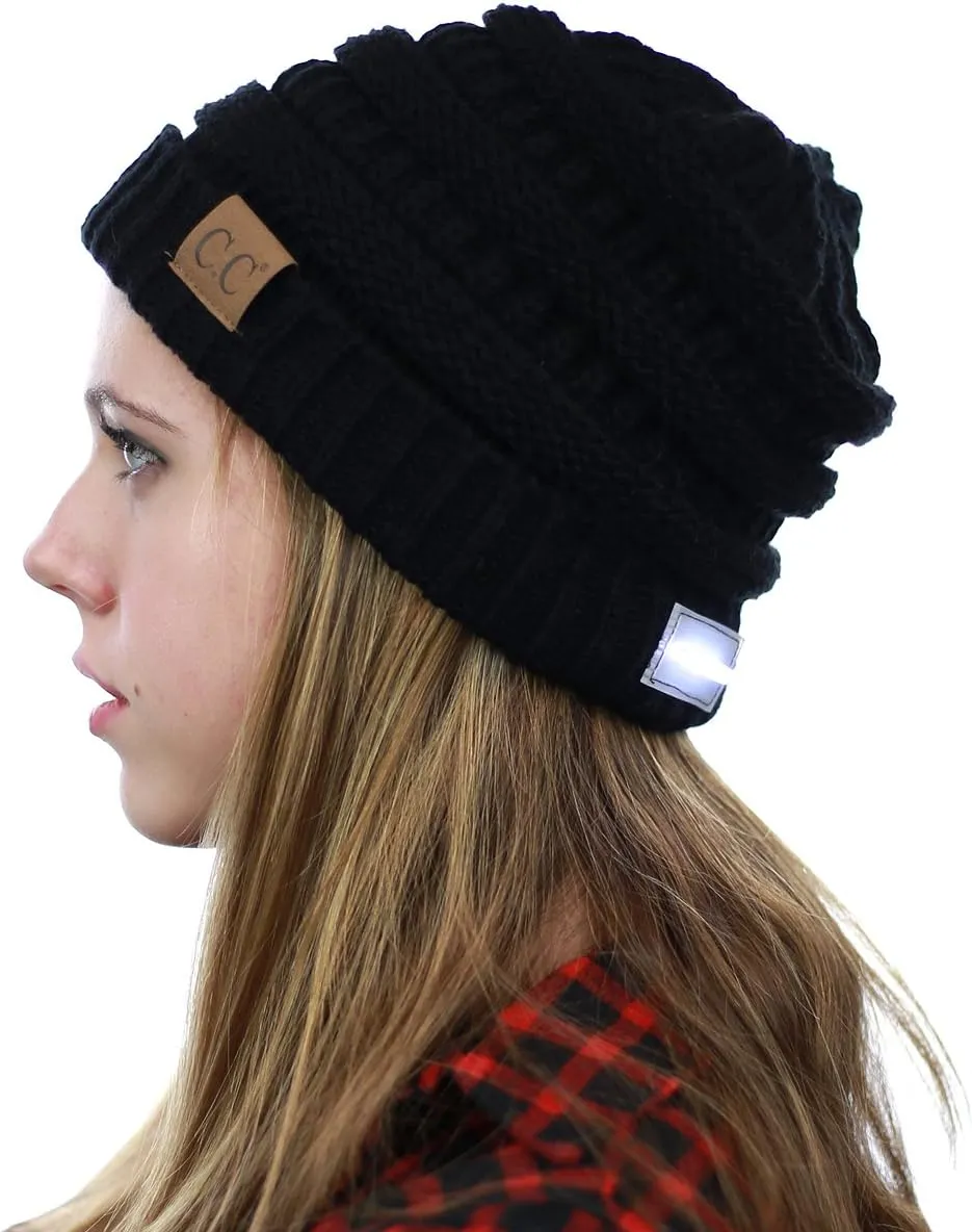 NYFASHION101 LED Hands Free Light Winter Cable Knit Cuff Beanie Hat