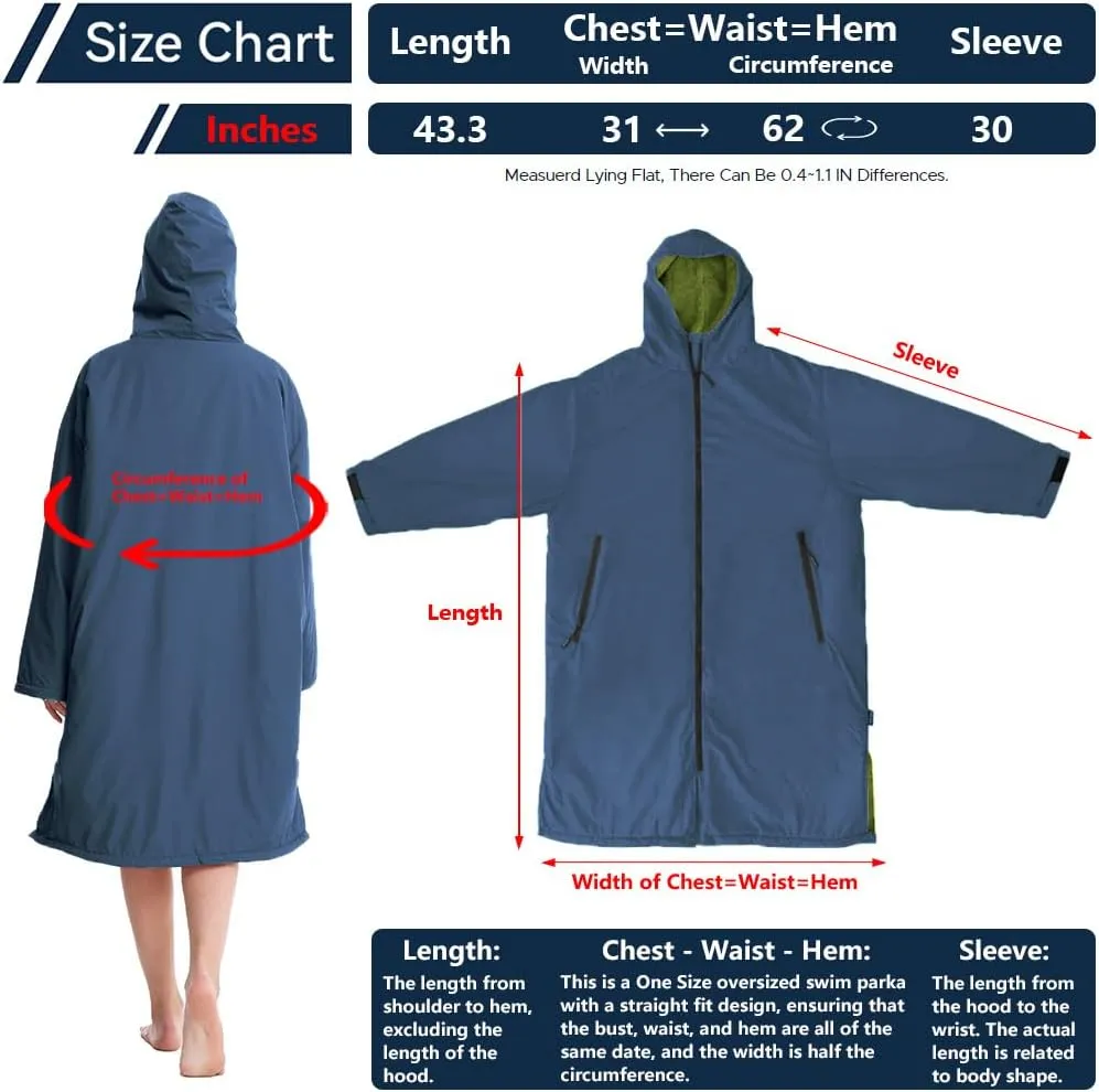 Oksun Waterproof Swim Parka, Windproof Surf Poncho Warm Coat, Recycled Fabric Water Resistent Oversized Sherpa Lining Jacket