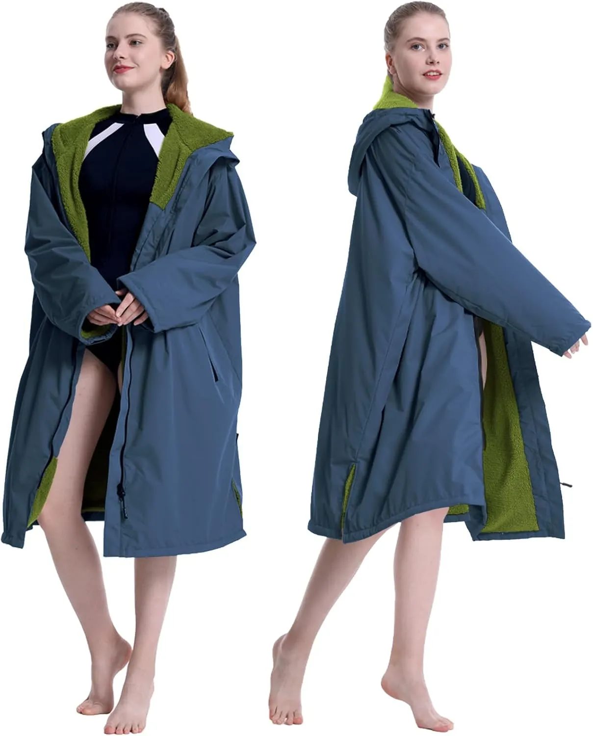 Oksun Waterproof Swim Parka, Windproof Surf Poncho Warm Coat, Recycled Fabric Water Resistent Oversized Sherpa Lining Jacket