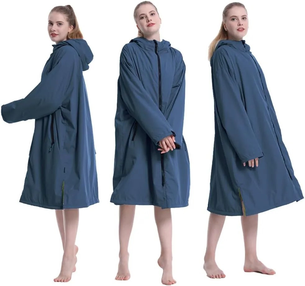 Oksun Waterproof Swim Parka, Windproof Surf Poncho Warm Coat, Recycled Fabric Water Resistent Oversized Sherpa Lining Jacket