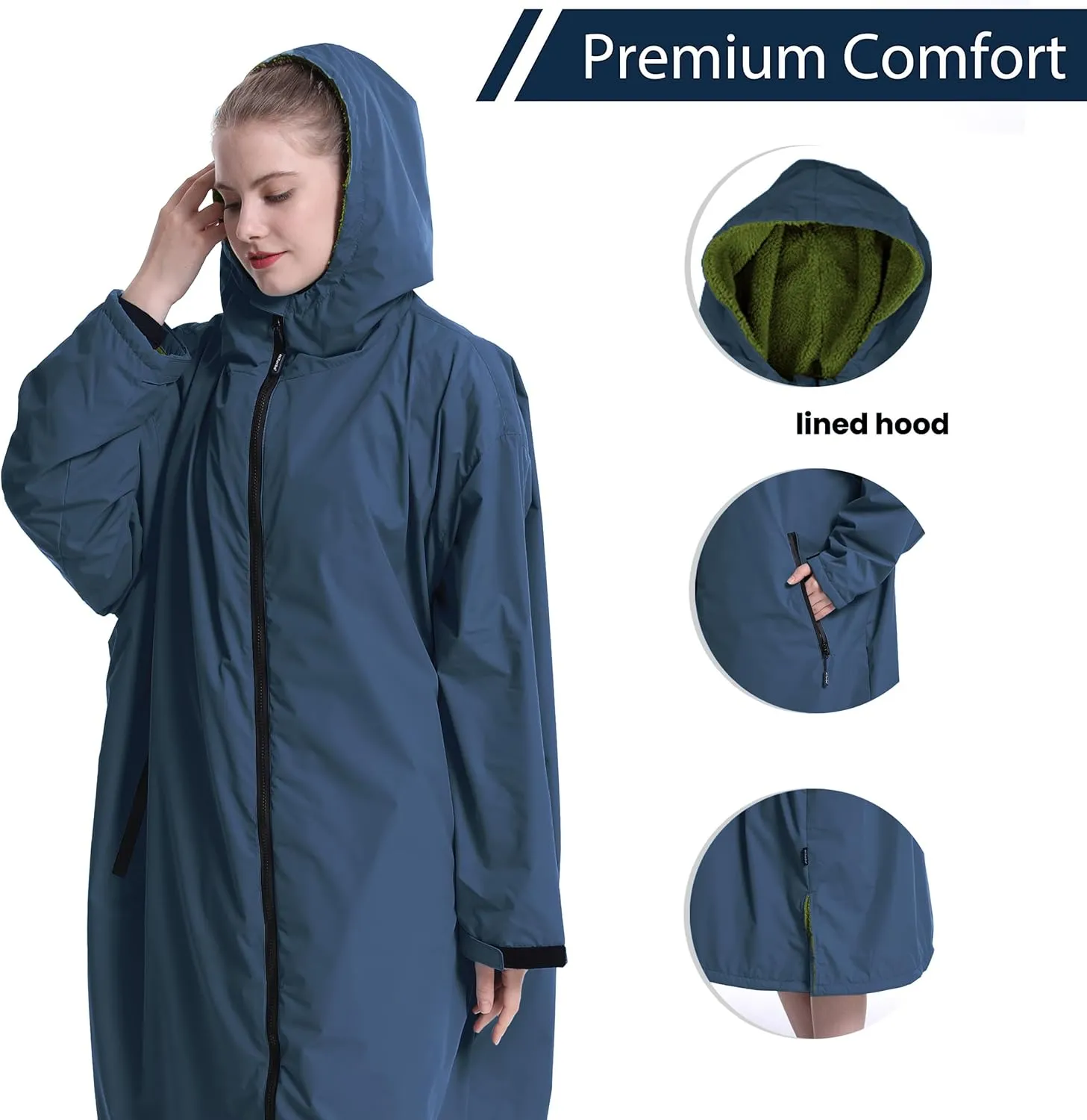 Oksun Waterproof Swim Parka, Windproof Surf Poncho Warm Coat, Recycled Fabric Water Resistent Oversized Sherpa Lining Jacket