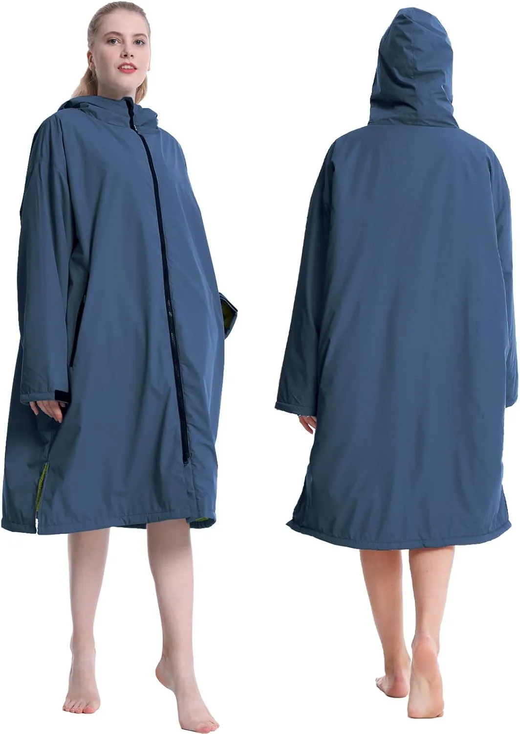 Oksun Waterproof Swim Parka, Windproof Surf Poncho Warm Coat, Recycled Fabric Water Resistent Oversized Sherpa Lining Jacket