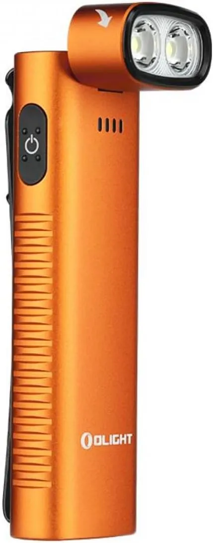 OLIGHT Arkflex Adjustable Right Angle EDC Flashlight, 1000 Lumens Rechargeable Handheld Lights, Two-Way Pocket Clip with an 0-90°Articulating Head for Working Outdoors and Repairing (Orange)