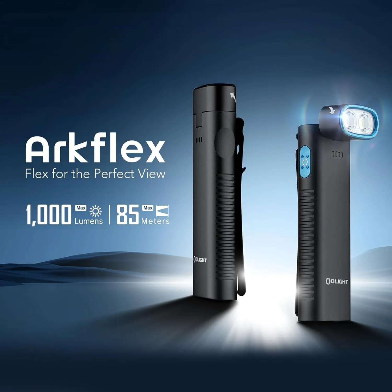 OLIGHT Arkflex Adjustable Right Angle Flashlight, 1000 Lumens Rechargeable Handheld Flashlights, Two-way Pocket Clip EDC Light with an 0-90°Articulating Head for Working Outdoors and Repairing (Black)