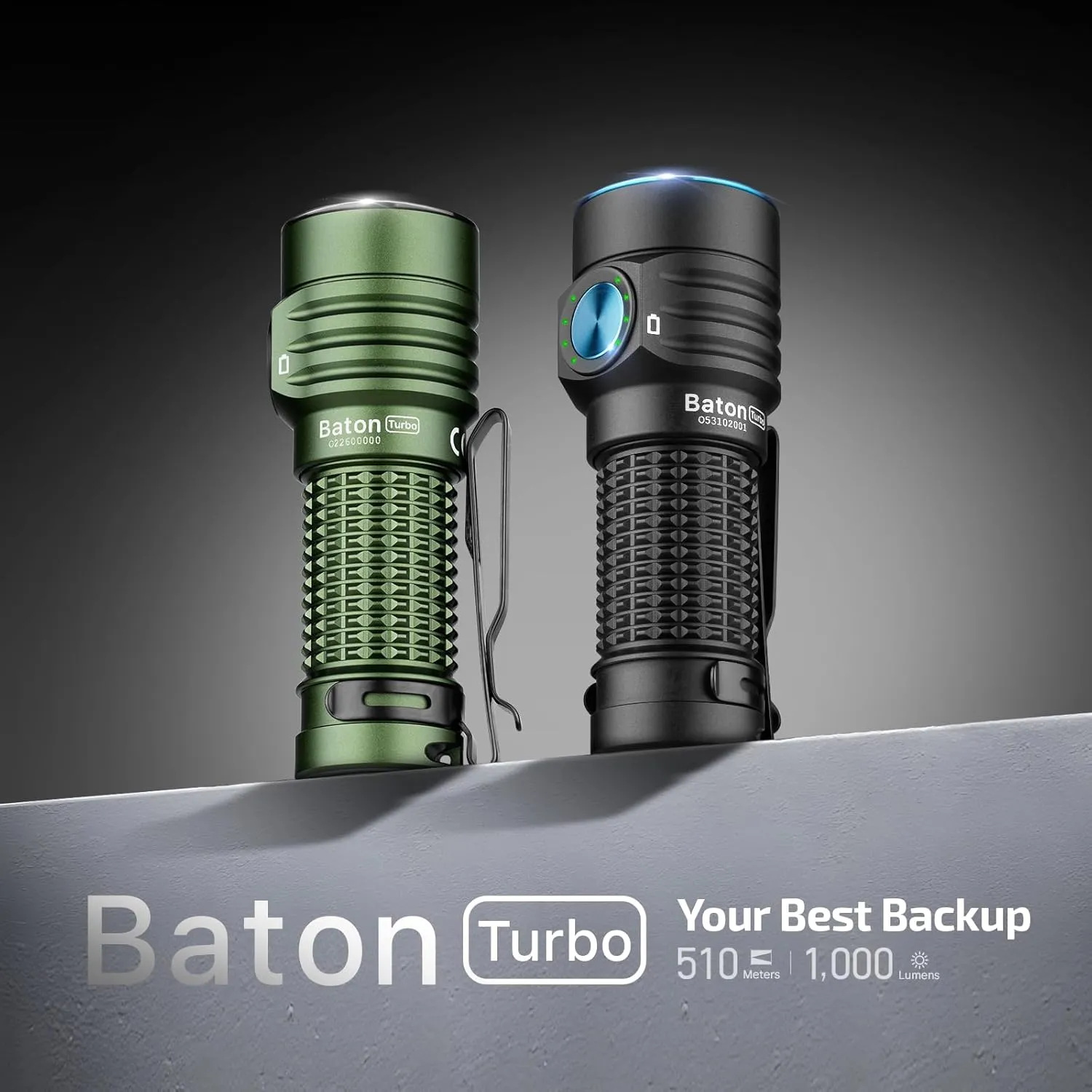 OLIGHT BatonTurbo EDC Rechargeable Handheld Flashlight, 1000 Lumens Compact LED and 510 Meters Long Throw Powerful Pocket Light, with Two-Way Clip and Landyard for Camping, Hiking (Black)