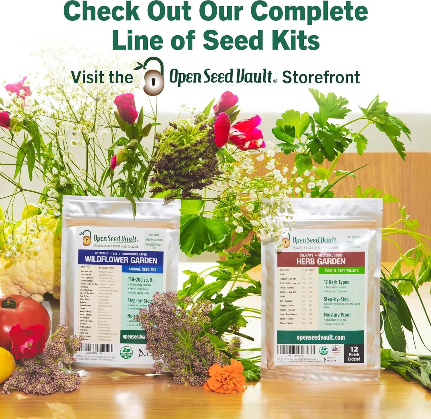 Open Seed Vault Variety Pack Bundle (44 Varieties) Herb Garden Seeds - Gardening Seed Starter Kit, Survival Gear Food, Gardening Gifts, Emergency Supplies - Premium, High Yield Produce