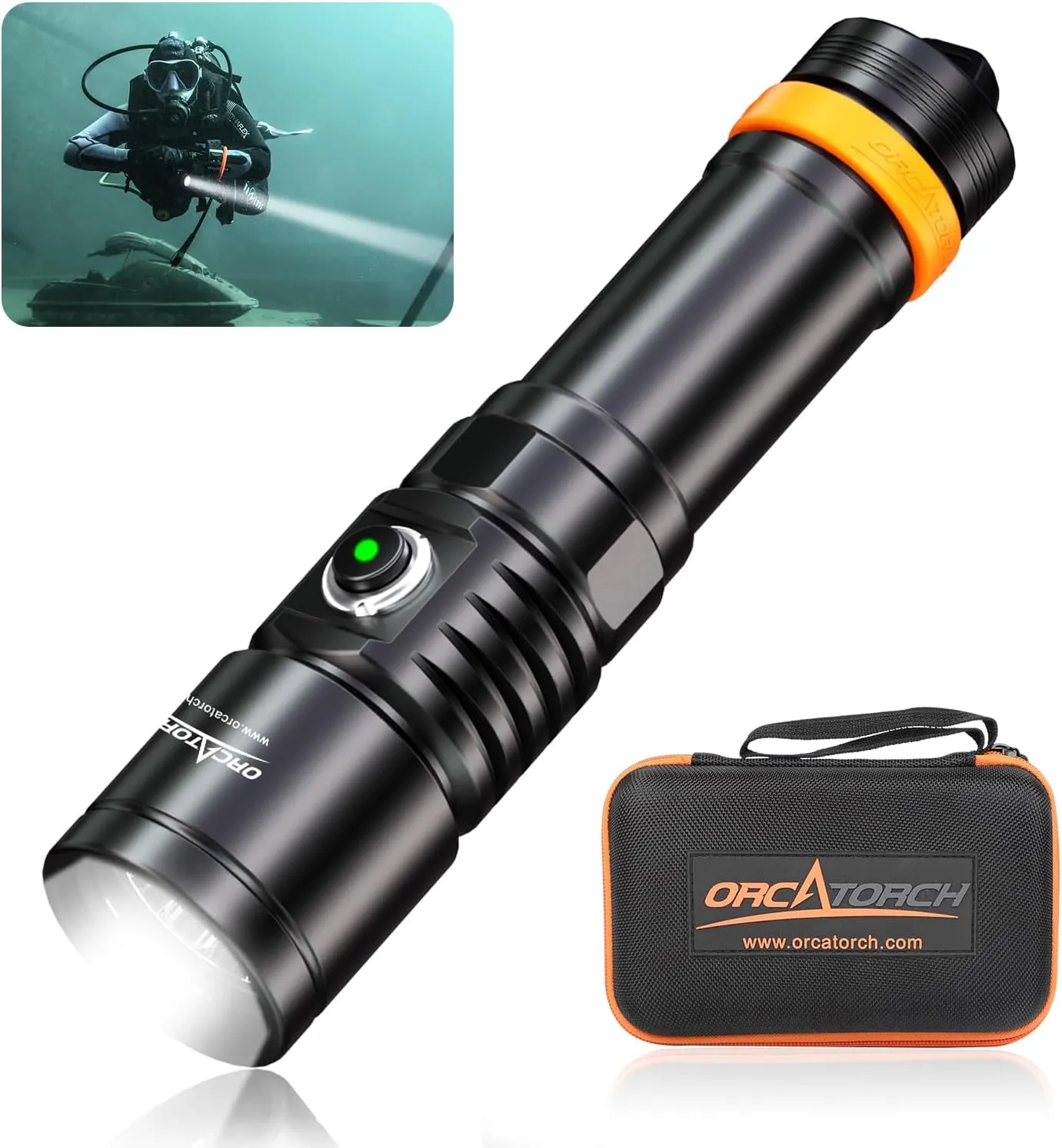 ORCATORCH D710 Scuba Diving Light, 3000 Lumens Super Bright Underwater Flashlight with 6 Degrees Narrow Beam, IP68 Waterproof Night Dive Torch 150 Meters Submersible Light (Black)