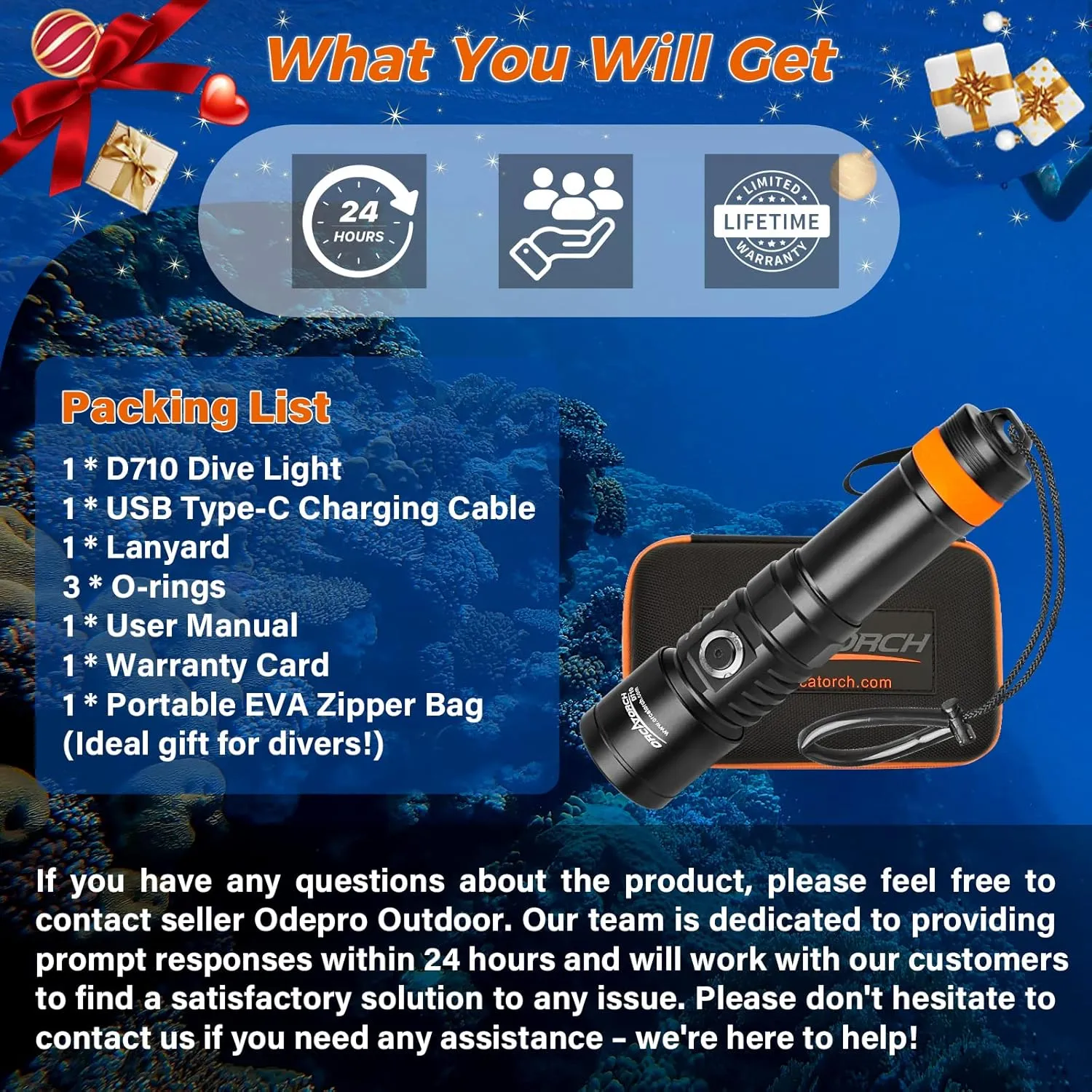 ORCATORCH D710 Scuba Diving Light, 3000 Lumens Super Bright Underwater Flashlight with 6 Degrees Narrow Beam, IP68 Waterproof Night Dive Torch 150 Meters Submersible Light (Black)