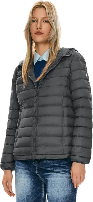 Orolay Women's Packable Down Jacket Hooded Ultra Light Weight Short Puffer Coat with Pockets