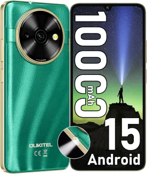 OUKITEL C59 Android 15 Cell Phone Unlocked 2025-10000mAh Battery, 6.88'' Display, 16GB  128GB/TF 1TB Smartphone, 120LM Flashlight, 13MP Camera, 4G Dual SIM Mobile Phones, GPS/OTG/T-Mobile, Green