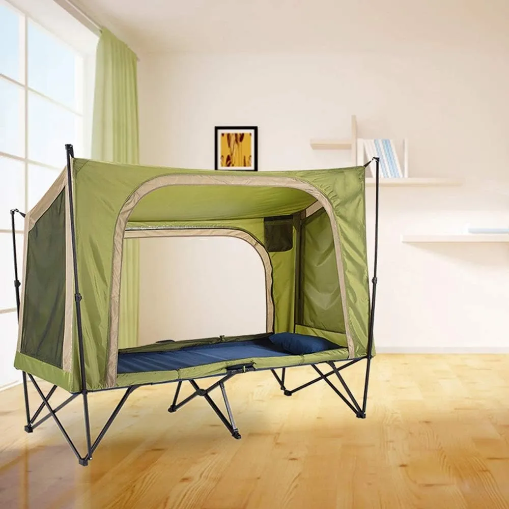Outdoor Backpack Tent Automatic Camping Cot 4-Season Outdoor Off Ground Tent Folding for 2 Person Hiking Winter Fishing Camping Travel Night Cat Camping Tent, 200X80X126cm, Khaki