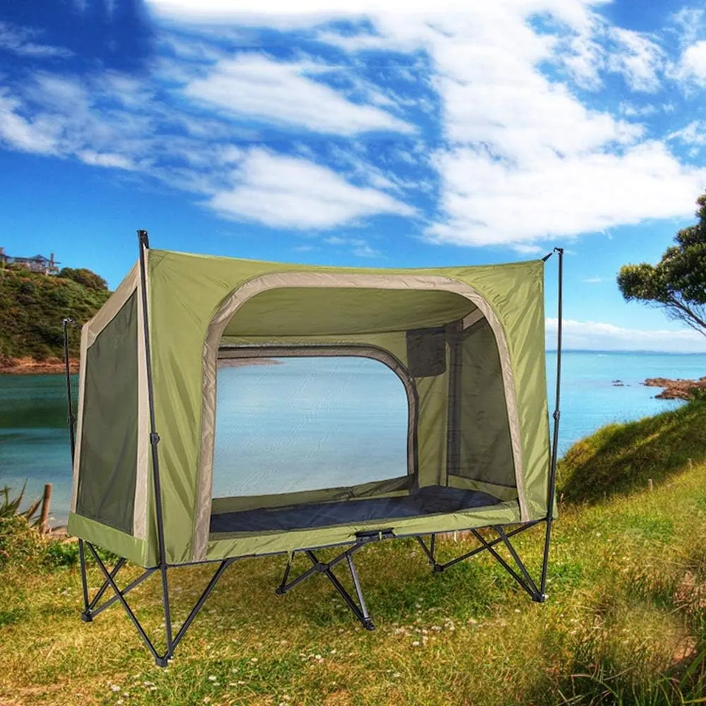 Outdoor Backpack Tent Automatic Camping Cot 4-Season Outdoor Off Ground Tent Folding for 2 Person Hiking Winter Fishing Camping Travel Night Cat Camping Tent, 200X80X126cm, Khaki