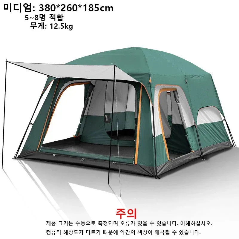 Outdoor Camping Family Tent 3-12 Person Double Layers Oversize 2 Rooms Thickened Rainproof Outdoor Family Camp Tour Equipment
