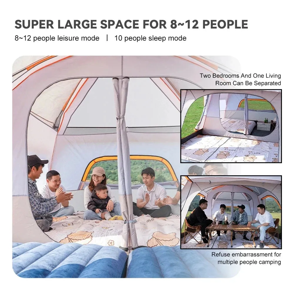Outdoor Camping Family Tent 3-12 Person Double Layers Oversize 2 Rooms Thickened Rainproof Outdoor Family Camp Tour Equipment