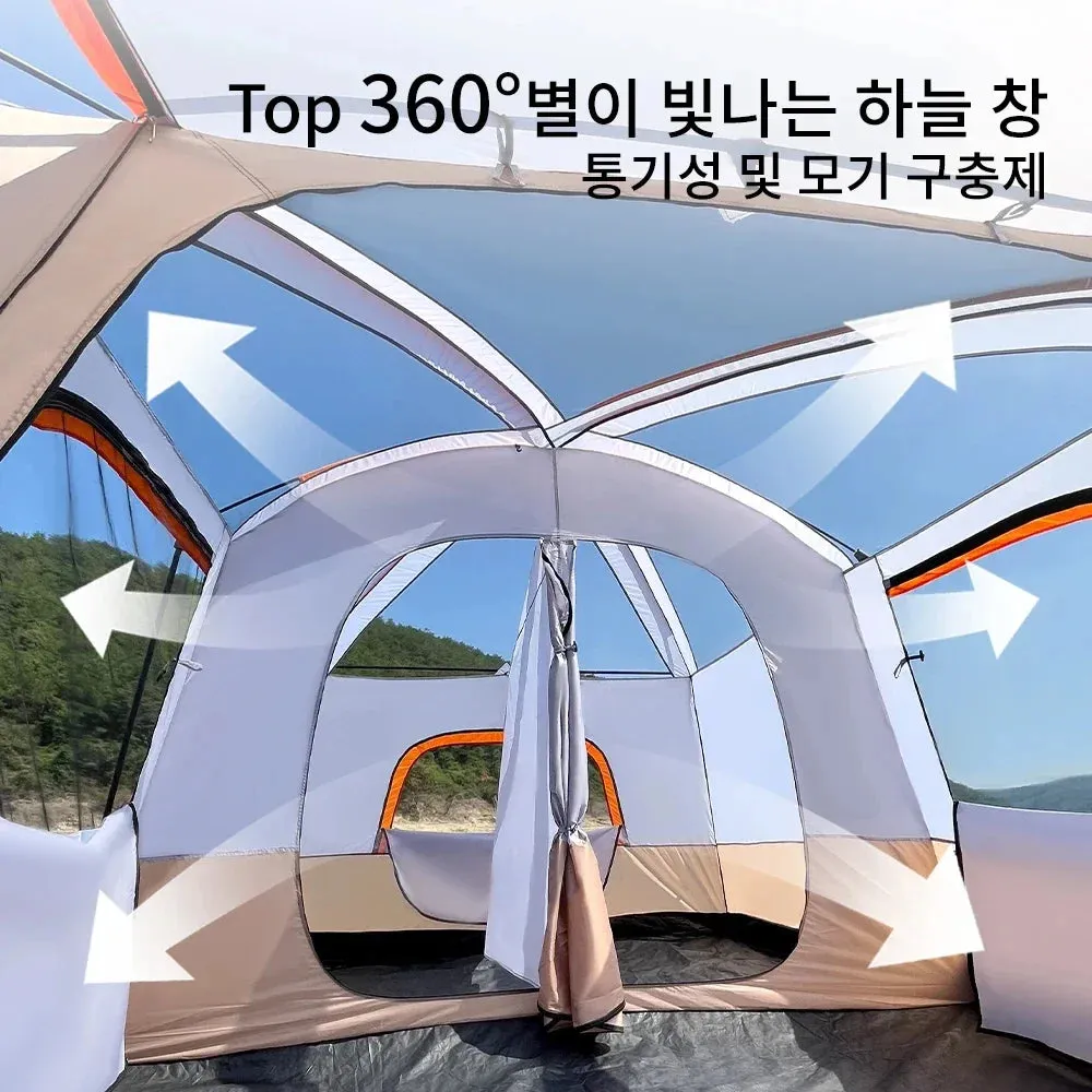 Outdoor Camping Family Tent 3-12 Person Double Layers Oversize 2 Rooms Thickened Rainproof Outdoor Family Camp Tour Equipment