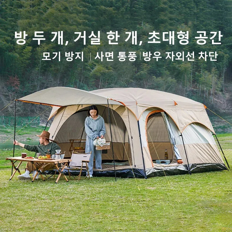 Outdoor Camping Family Tent 3-12 Person Double Layers Oversize 2 Rooms Thickened Rainproof Outdoor Family Camp Tour Equipment
