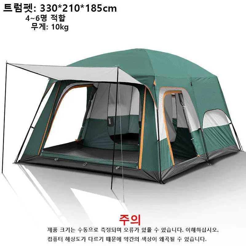 Outdoor Camping Family Tent 3-12 Person Double Layers Oversize 2 Rooms Thickened Rainproof Outdoor Family Camp Tour Equipment