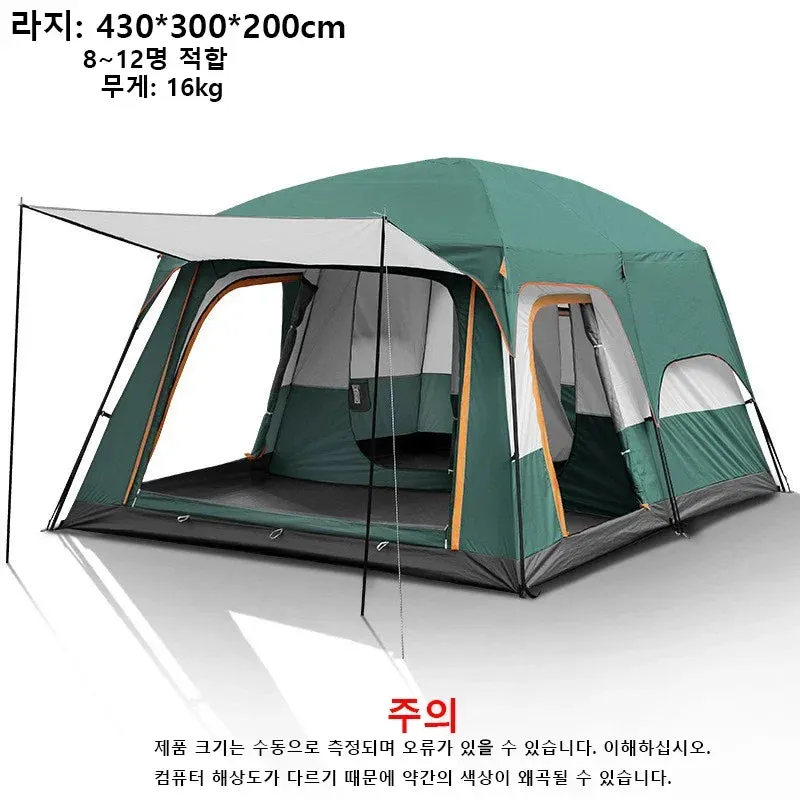 Outdoor Camping Family Tent 3-12 Person Double Layers Oversize 2 Rooms Thickened Rainproof Outdoor Family Camp Tour Equipment
