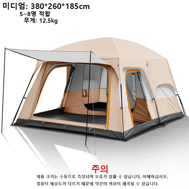 Outdoor Camping Family Tent 3-12 Person Double Layers Oversize 2 Rooms Thickened Rainproof Outdoor Family Camp Tour Equipment