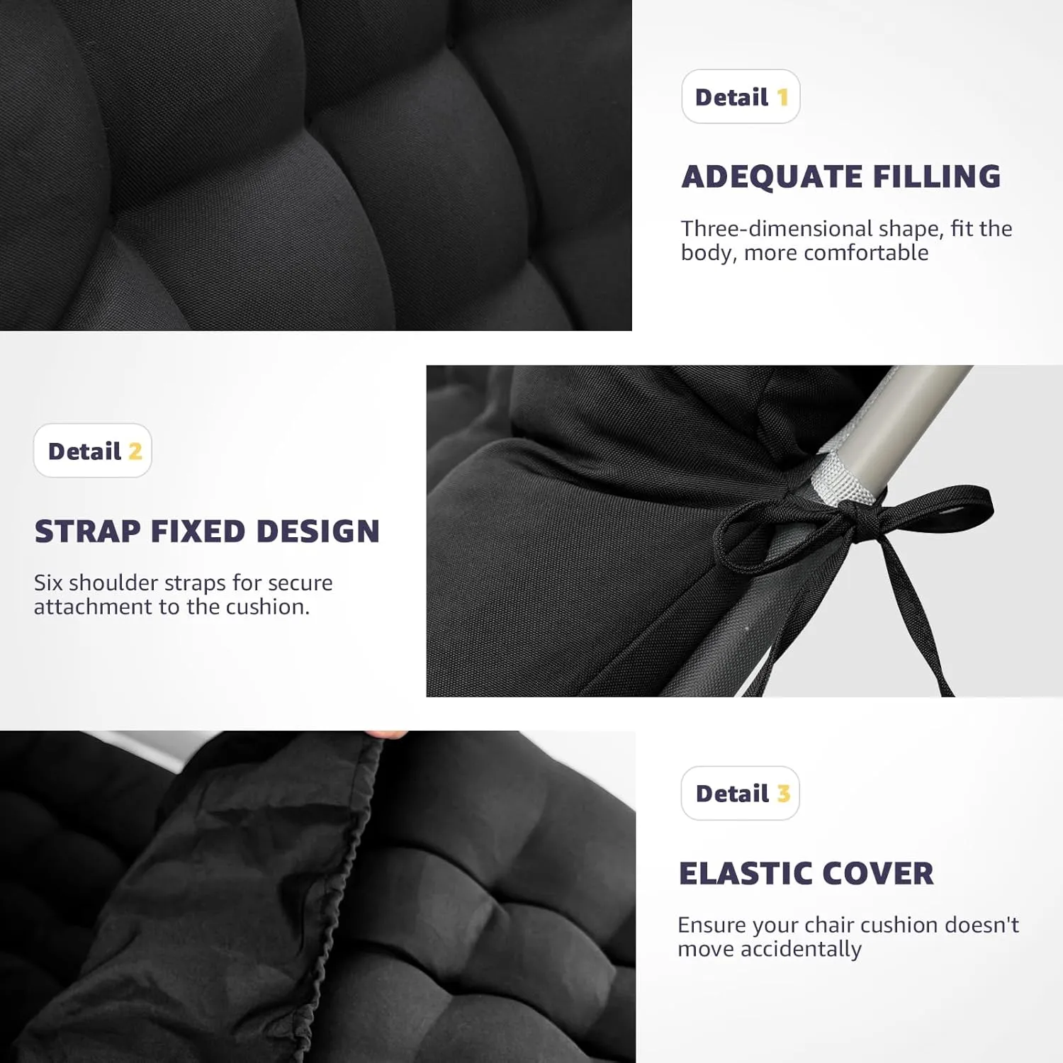 Outdoor Chaise Lounge Cushions, Waterproof Lounge Chair Cushion, Thickened 66 x 21 x 4 Inch Zero Gravity Chair Cushion for Outdoor Indoor Furniture, Home and Office, Black