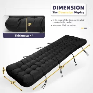 Outdoor Chaise Lounge Cushions, Waterproof Lounge Chair Cushion, Thickened 66 x 21 x 4 Inch Zero Gravity Chair Cushion for Outdoor Indoor Furniture, Home and Office, Black