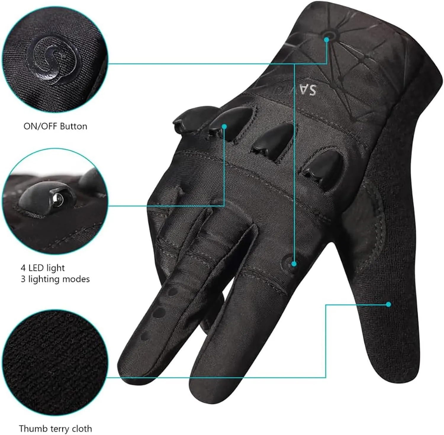 Outdoor LED Torch Gloves, Hands Free Flashlight Gloves, Mens Gifts LED Flashlight Gloves for Camping Fishing Outdoor Grill, Cool Tools Gadgets for Men