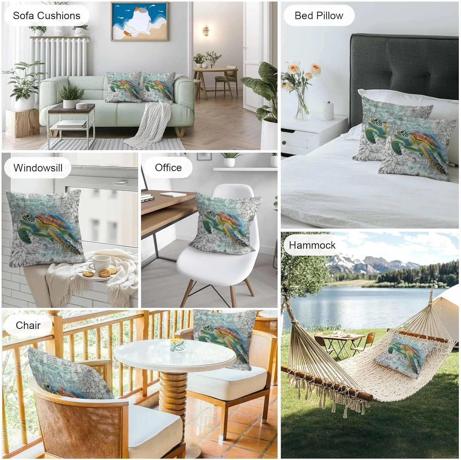 Outdoor Pillow Covers Pack of 2, Ocean Sea Turtle Nautical Map Waterproof Throw Pillowcase Cushion Cases, Underwater Marine Life Decorative Pillow Cover for Couch Sofa Home Bed Patio