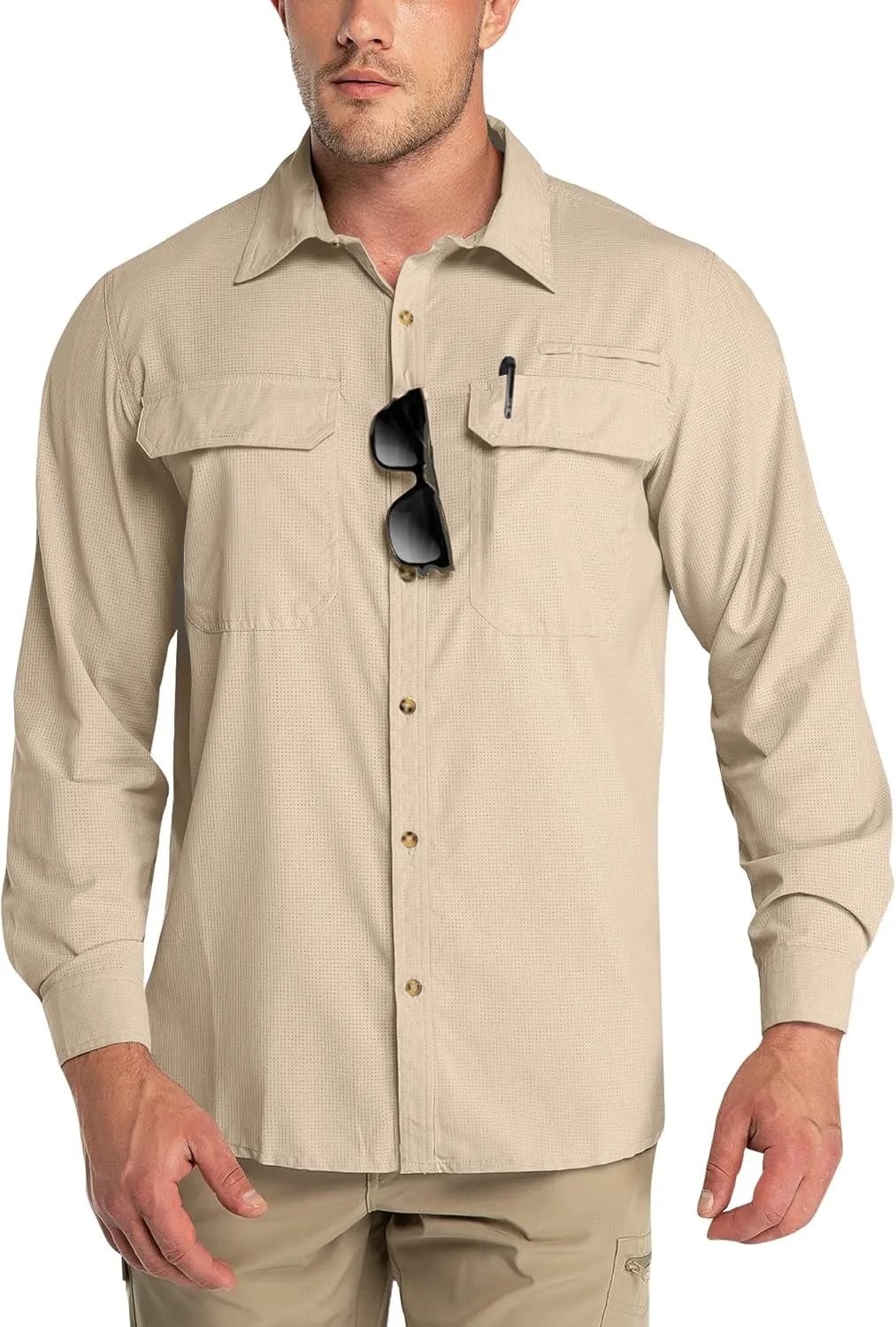Outdoor Ventures Men's UPF 50  UV Sun Protection Shirt, Long Sleeve Hiking Fishing Shirt Cooling Quick Dry for Safari Travel
